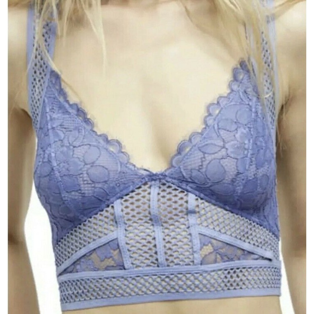 New FREE PEOPLE Small S Brami Bralette Longline Bra Lace Sitting Pretty Blue NWT - Picture 2 of 5
